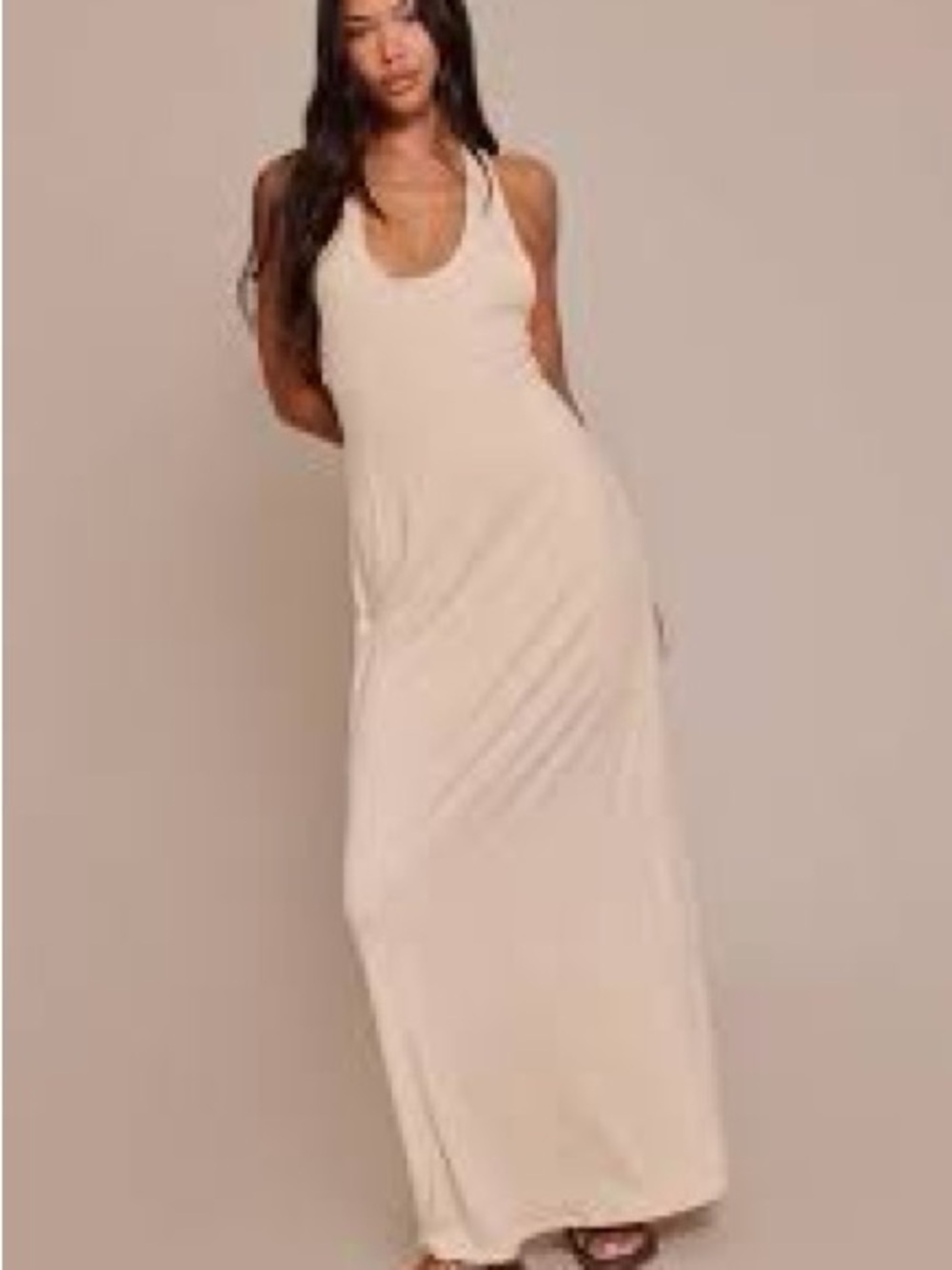 PrettyLittleThing Cream Racerback Maxi Dress 8
